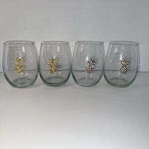 Set of Four (4) Sparkly  Rhinestone Encrusted Pineapple Stemless Wine Glasses